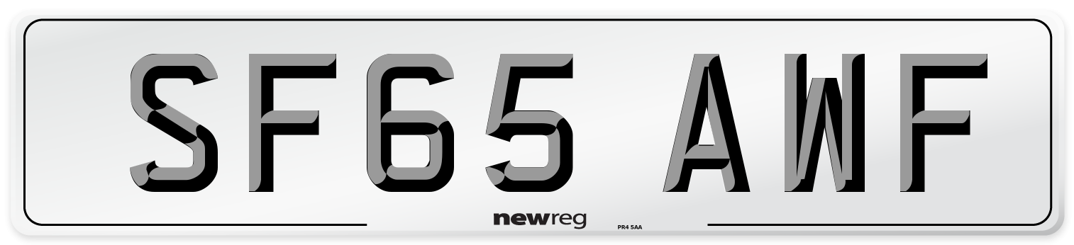 SF65 AWF Number Plate from New Reg